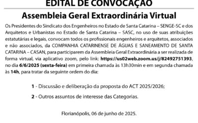 SASC convoca para Assembleia Geral Extraordinária Virtual
